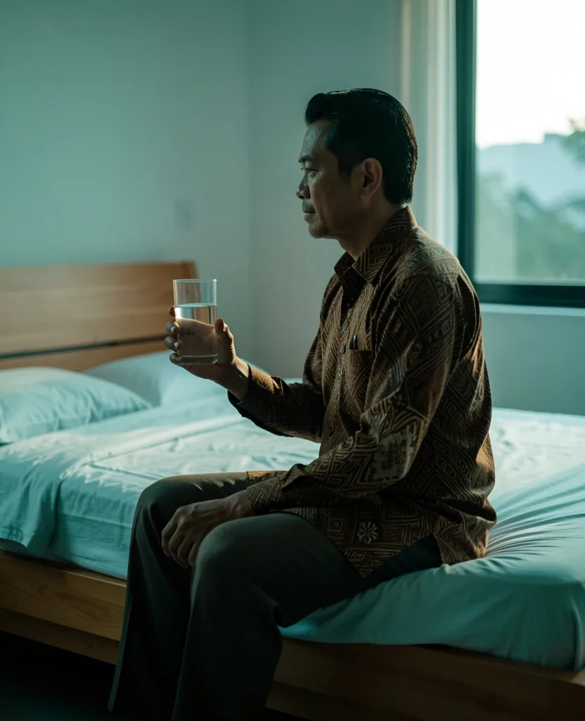 Pria dewasa memulai rutinitas pagi dengan minum air hangat