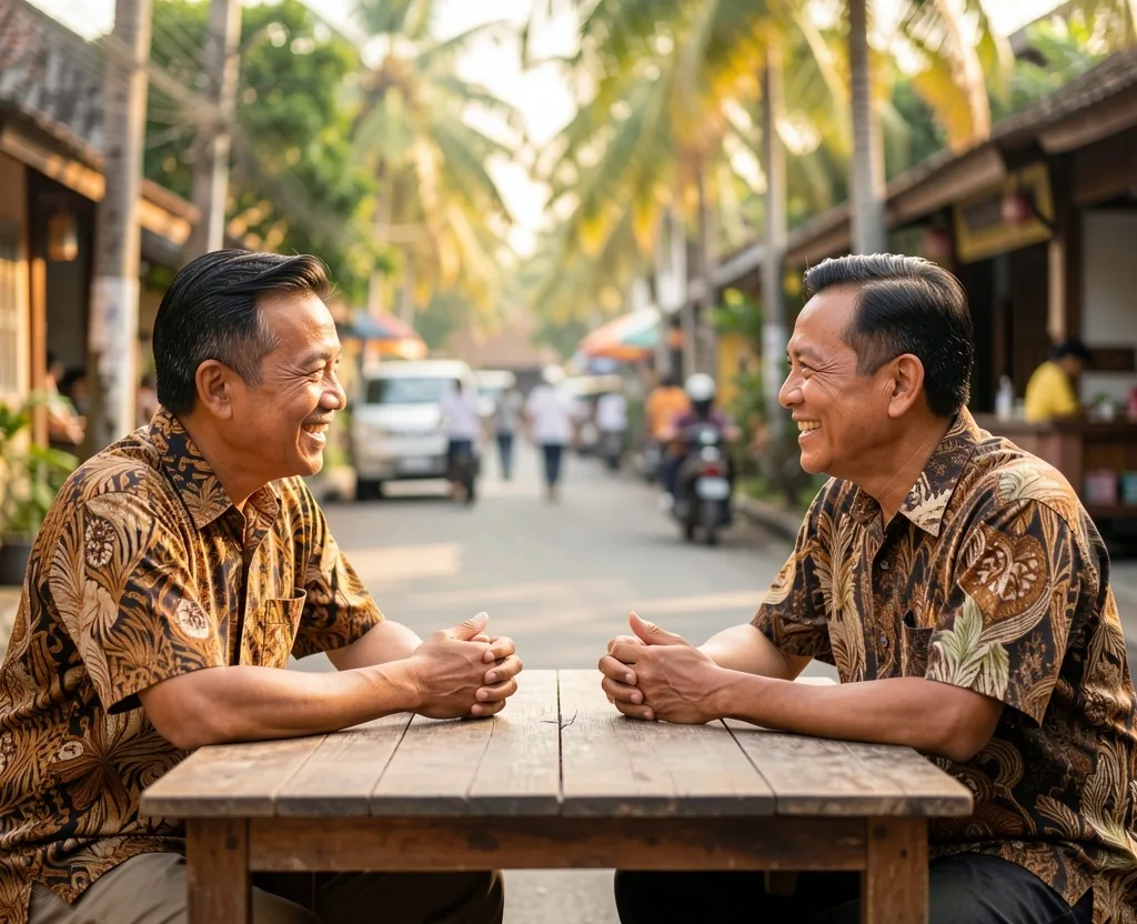 Pria dewasa berkumpul dengan teman di kedai kopi